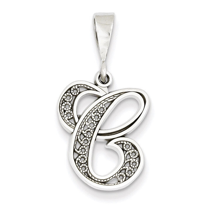 Filigree Initial C Pendant 14k White Gold Solid Polished D1281C