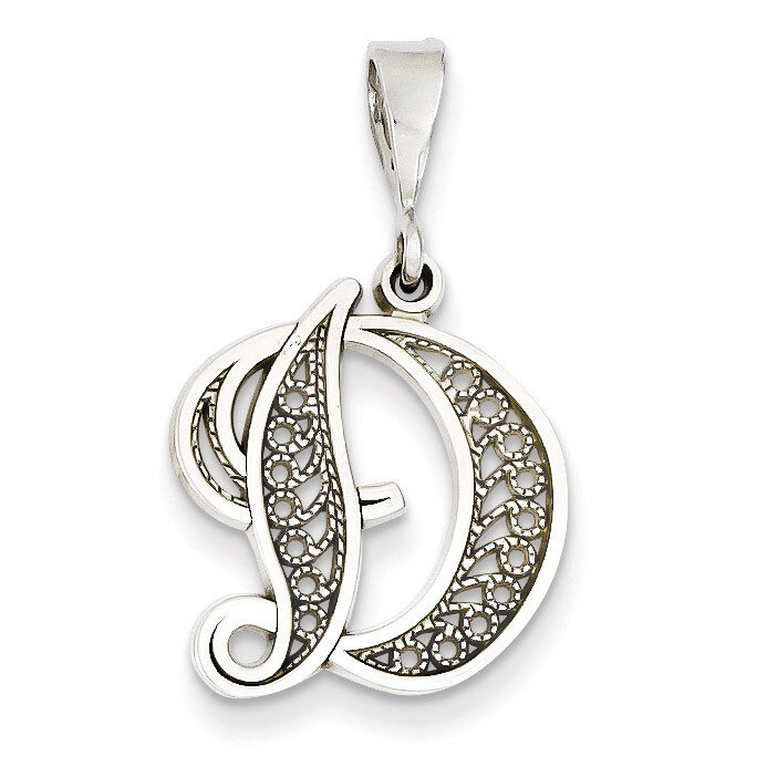 Filigree Initial D Pendant 14k White Gold Solid Polished D1281D