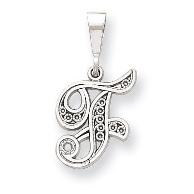 Filigree Initial F Pendant 14k White Gold Solid Polished D1281F