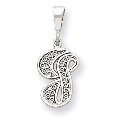 Filigree Initial G Pendant 14k White Gold Solid Polished D1281G
