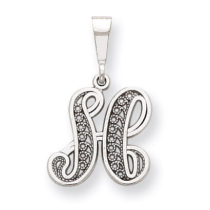 Filigree Initial H Pendant 14k White Gold Solid Polished D1281H
