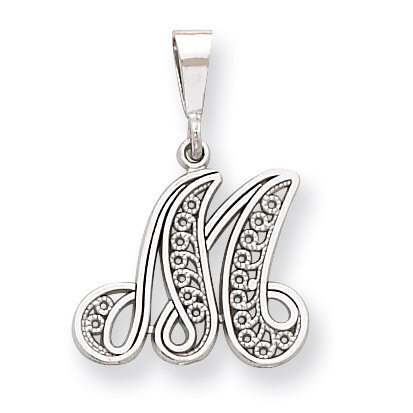 Filigree Initial M Pendant 14k White Gold Solid Polished D1281M