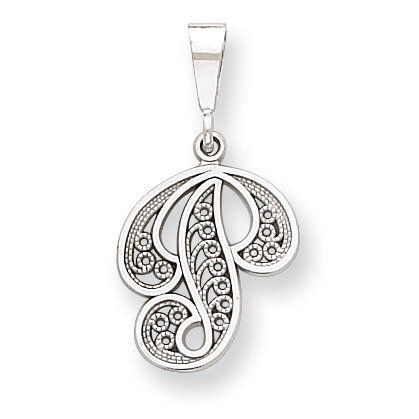 Filigree Initial P Pendant 14k White Gold Solid Polished D1281P