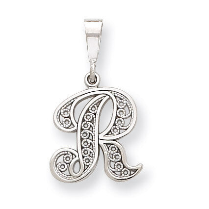Filigree Initial R Pendant 14k White Gold Solid Polished D1281R