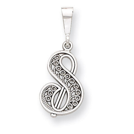 Filigree Initial S Pendant 14k White Gold Solid Polished D1281S