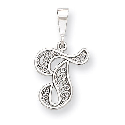 Filigree Initial T Pendant 14k White Gold Solid Polished D1281T