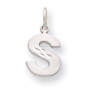 Diamond-cut Initial S Charm 14k White Gold Solid Satin D1282S