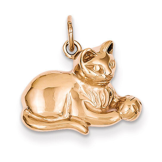 Solid Polished Open-Backed Cat Charm 14k Rose Gold D1317