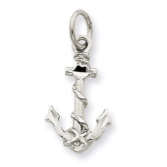Diamond-cut 3-Dimensional Anchor Charm 14k White Gold Solid Polished D1359
