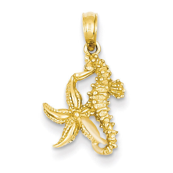 Seahorse & Starfish Pendant 14k Gold Solid D1394