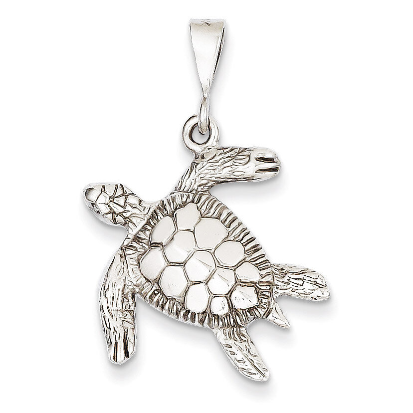 Open-Backed Sea Turtle Pendant 14k White Gold Solid Polished D1404