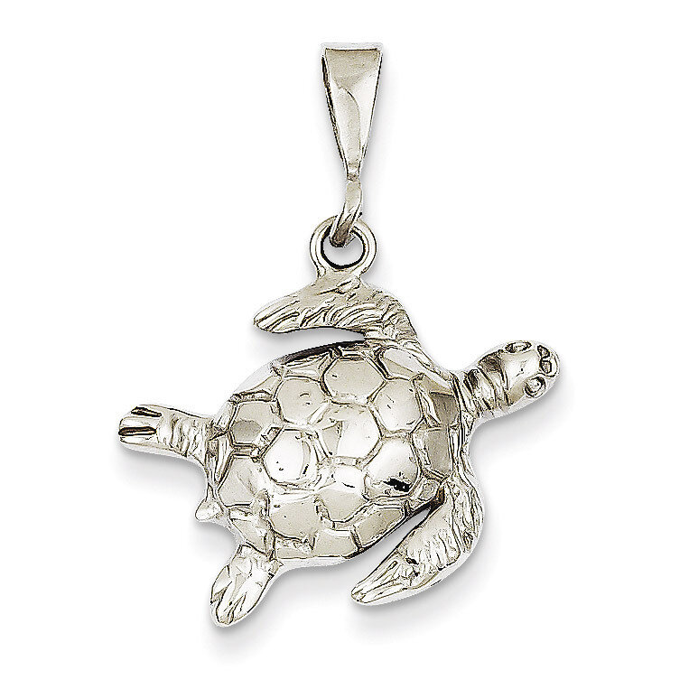 Open-Backed Sea Turtle Pendant 14k White Gold Solid Polished D1406