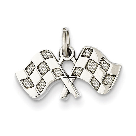 Polished Checkered Flags Charm 14k White Gold D1452