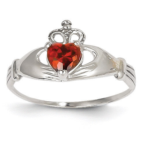 Synthetic Diamond January Birthstone Claddagh Heart Ring 14k White Gold D1780