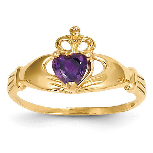 February Birthstone Claddagh Heart Ring 14k Gold Synthetic Diamond D1793, MPN: D1793, 883957898902
