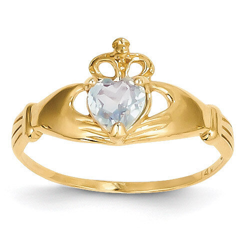 March Birthstone Claddagh Heart Ring 14k Gold Synthetic Diamond D1794