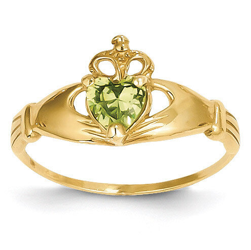 August Birthstone Claddagh Heart Ring 14k Gold Synthetic Diamond D1799