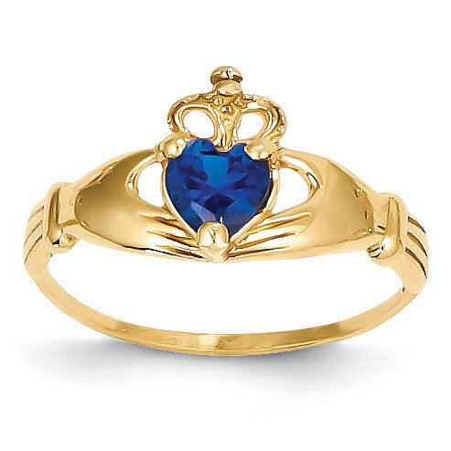 September Birthstone Claddagh Heart Ring 14k Gold Synthetic Diamond D1800, MPN: D1800, 883957898971