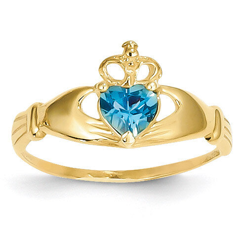 December Birthstone Claddagh Heart Ring 14k Gold Synthetic Diamond D1803