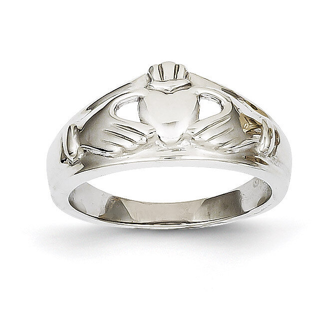 Ladies Claddagh Ring 14k White Gold D1851