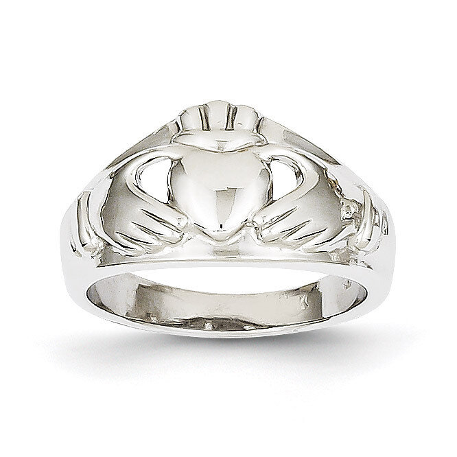 Ladies Claddagh Ring 14k White Gold D1852