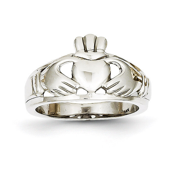 Ladies Claddagh Ring 14k White Gold D1856