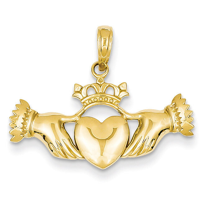 Flat-Backed Claddagh Pendant 14k Gold Solid Polished D1927