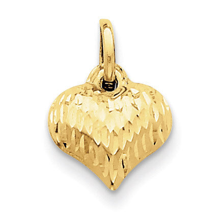 Puffed Heart Charm 14k Gold Diamond-cut D2887