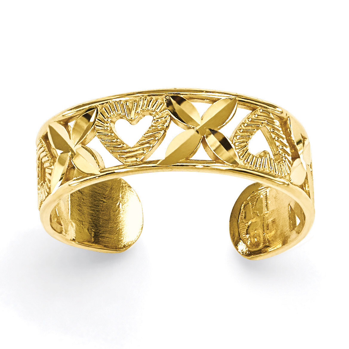 X & Heart Toe Ring 14k Gold Diamond-cut D3076