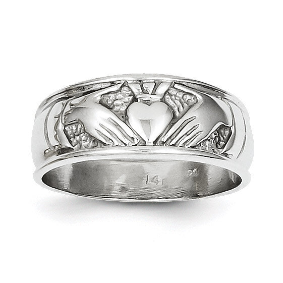 Ladies Claddagh Ring 14k White Gold D3114