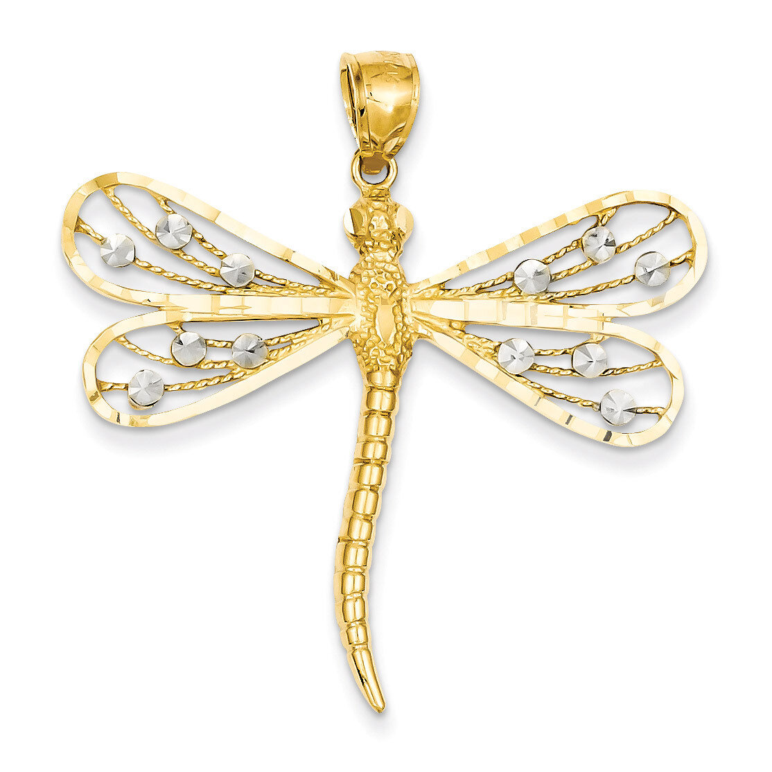 Diamond-cut Filigree Dragonfly Pendant 14k Two-Tone Gold D3433