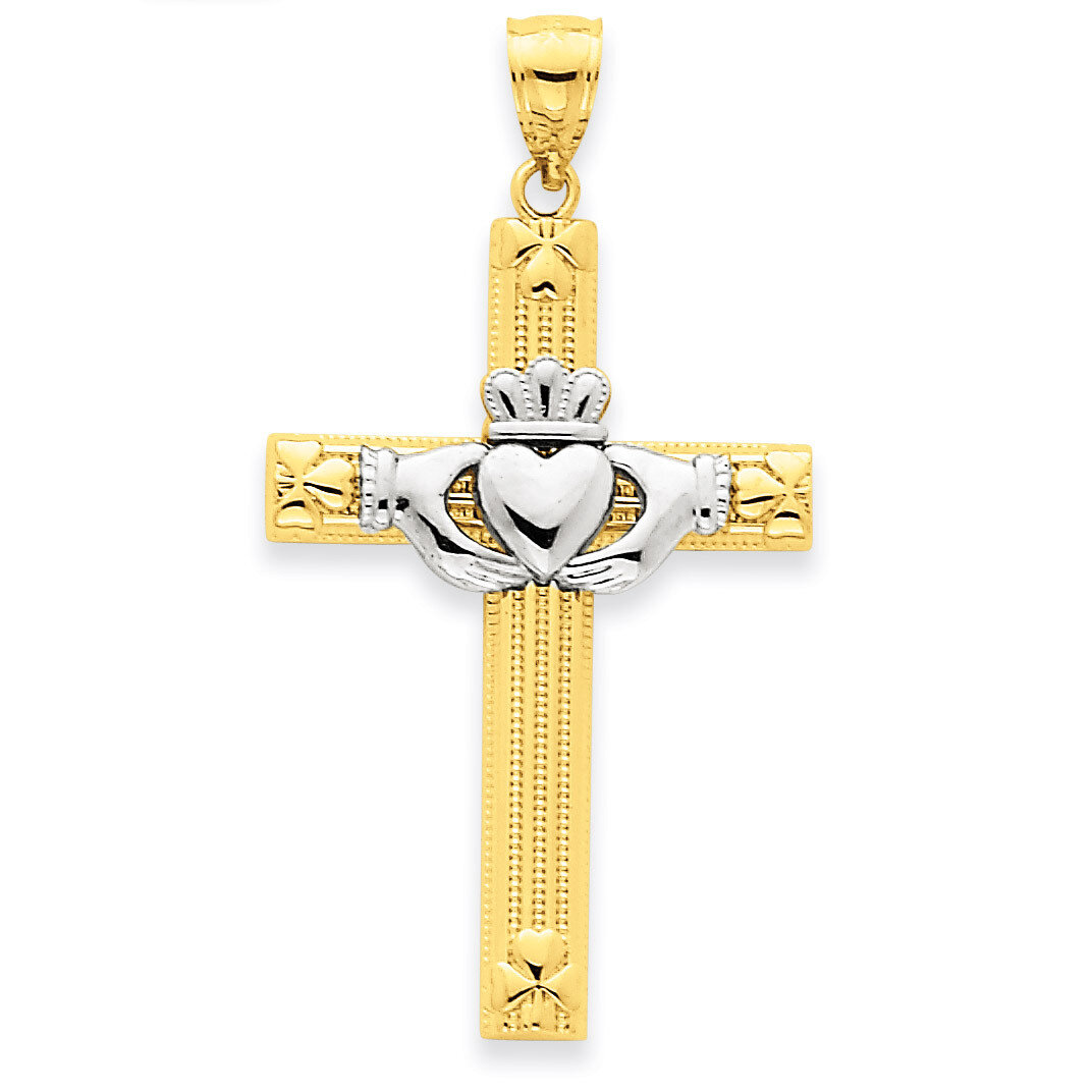 Claddagh Cross Pendant 14k Two-Tone Gold D3498