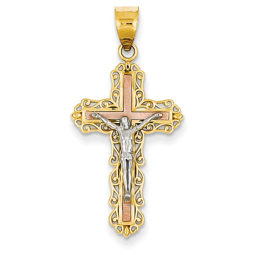 Diamond-cut Crucifix Pendant 14k Tri-Color Gold D3644