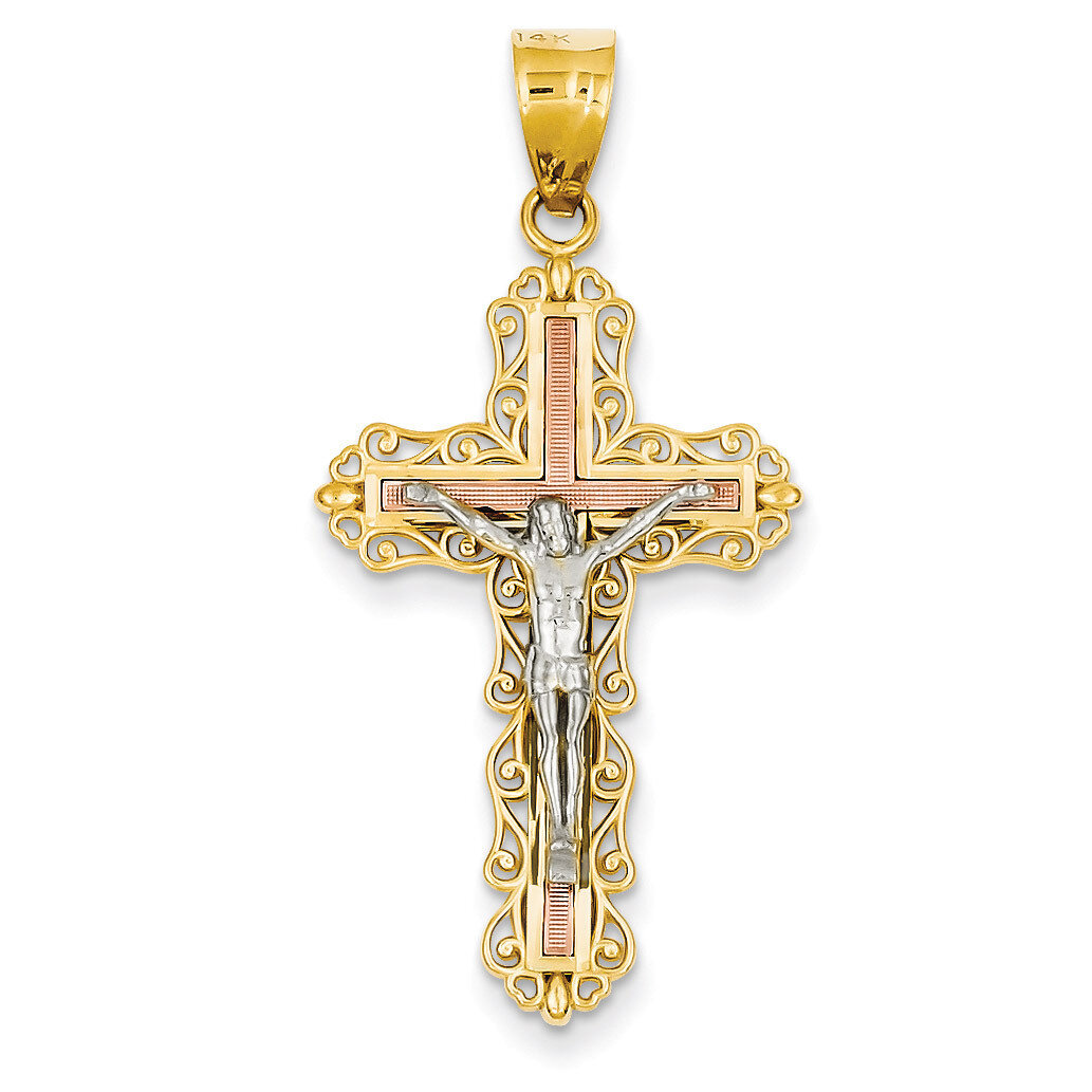 Diamond-cut Crucifix Pendant 14k Tri-Color Gold D3645