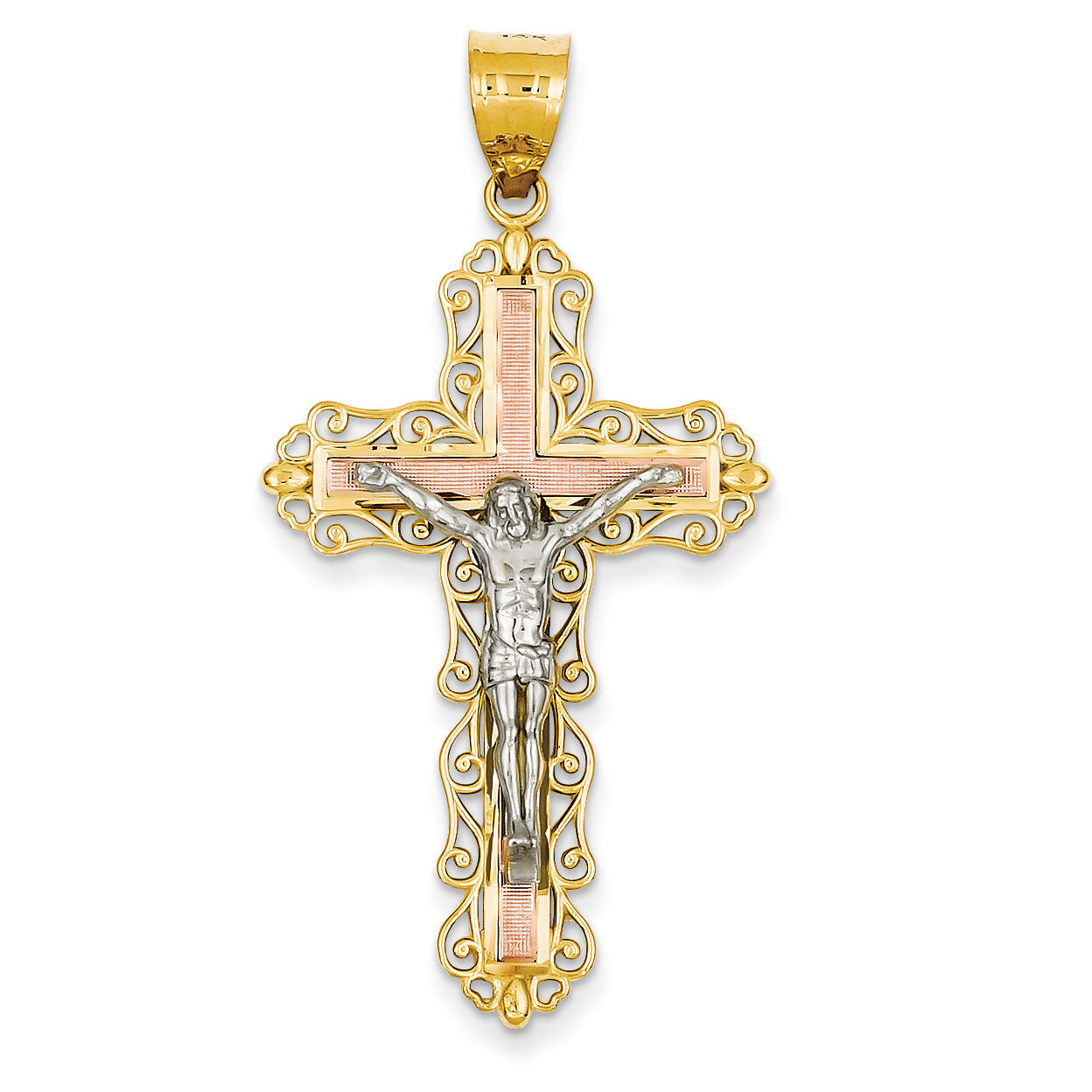 Diamond-cut Crucifix Pendant 14k Tri-Color Gold D3646
