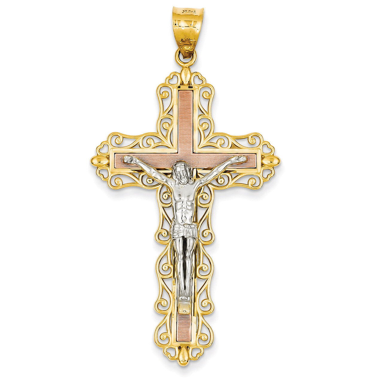 Diamond-cut Crucifix Pendant 14k Tri-Color Gold D3647