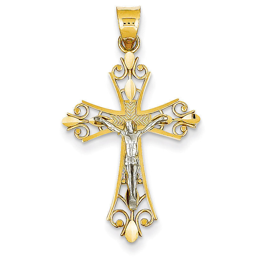 Diamond-cut Crucifix Pendant 14k Two-Tone Gold D3649
