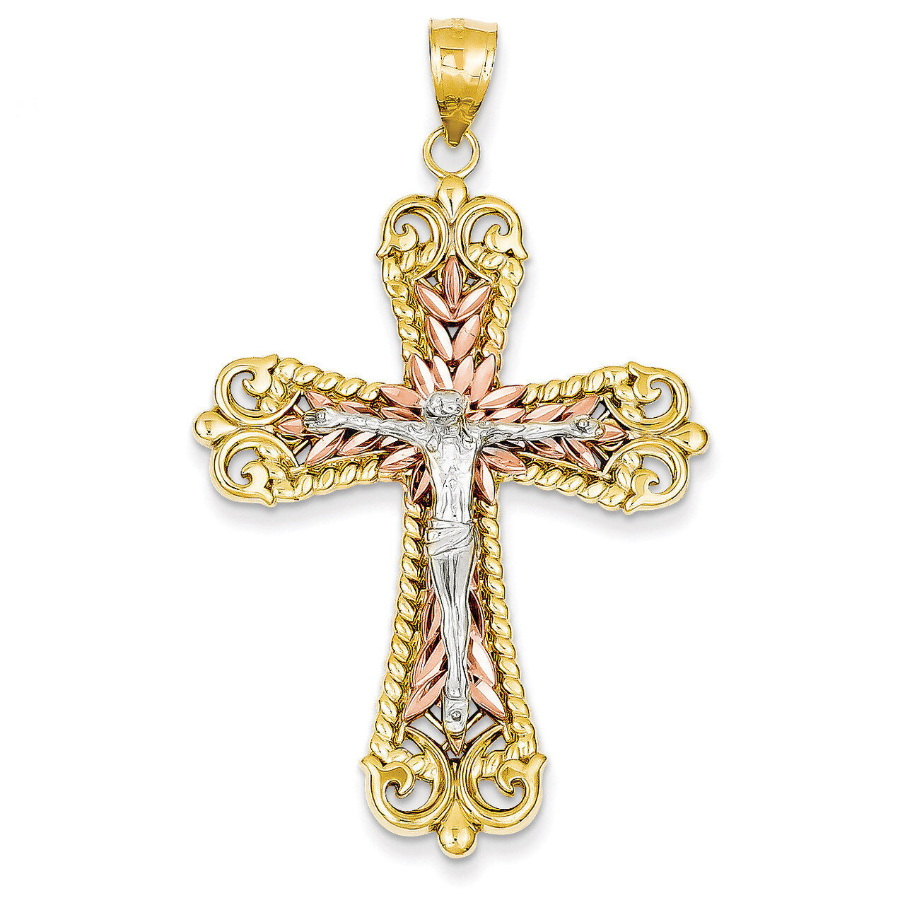 Crucifix Cross Pendant 14k Tri-Color Gold D3653