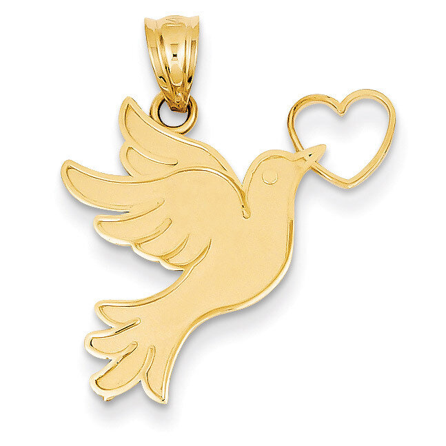 Dove with Heart Pendant 14k Gold D3797