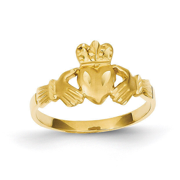 Satin & Diamond-cut Claddagh Ring 14k Gold D3816