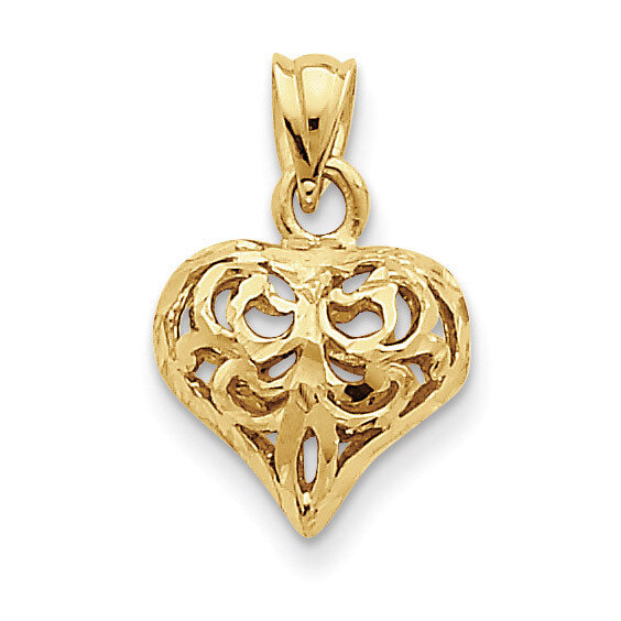 Open Filgree Fleur-de-lis Heart Pendant (small) 14k Gold Diamond-cut D3819, MPN: D3819, 637218037544