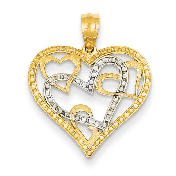Diamond-cut Heart Pendant 14K Gold & Rhodium D3834