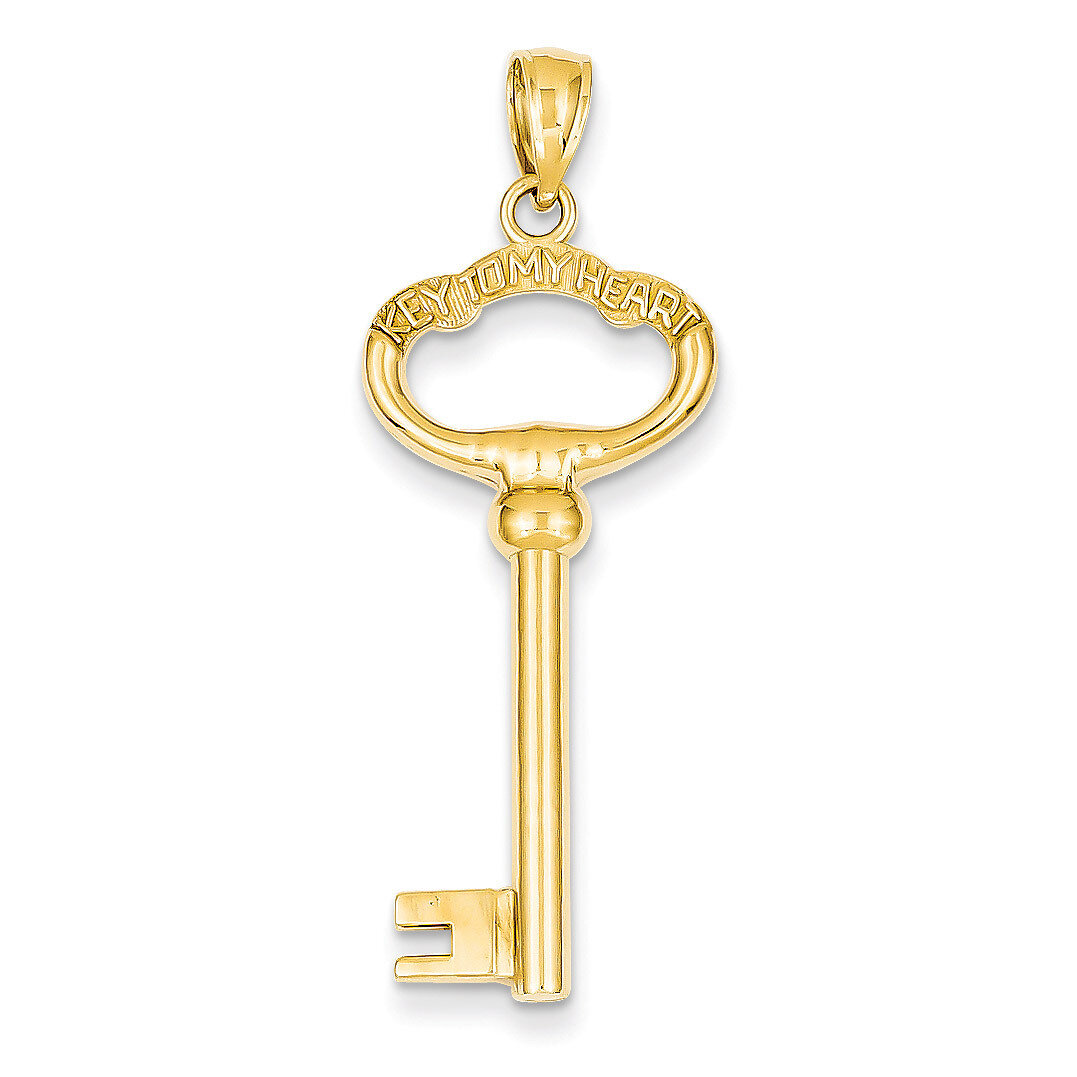 3-D Key with Key to my Heart Pendant 14k Gold D3853