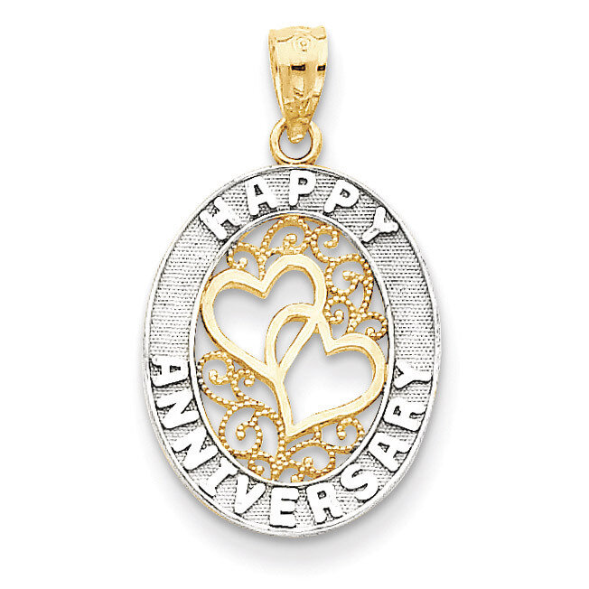 Happy Anniversary Hearts Pendant 14K Gold & Rhodium D3890