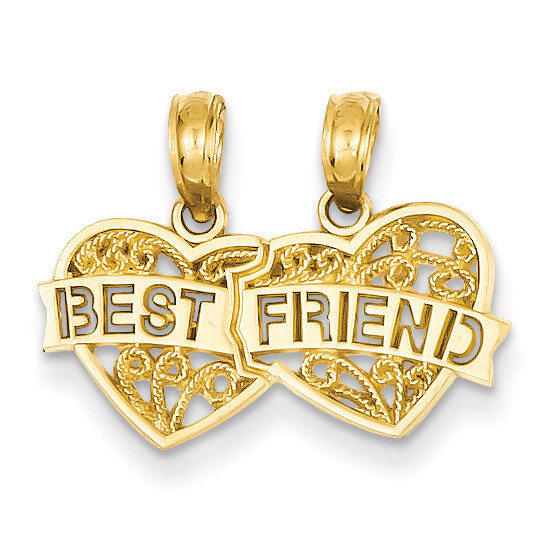 Best Friend Breakable Double Hearts Pendant 14k Gold D3891
