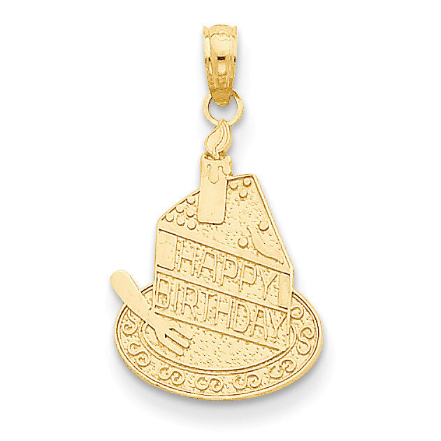 Slice of Cake with Candle Happy Birthday Pendant 14k Gold D3921