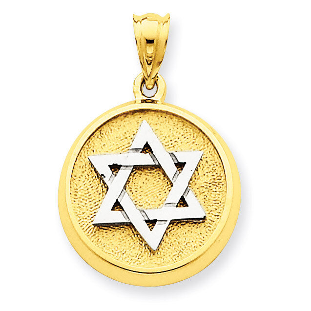 Solid Satin Finish Flat Back Star of David Disc Charm 14k Two-Tone Gold D40