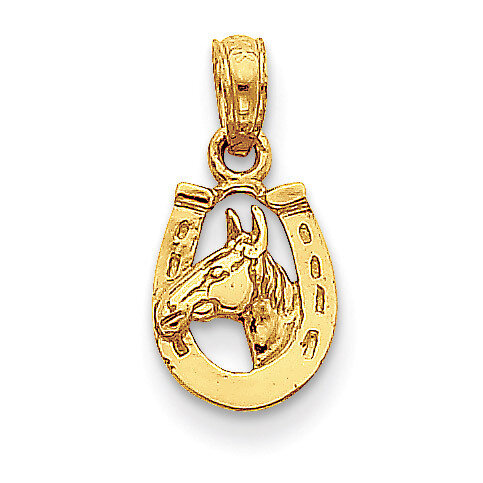 Horseshoe with Horse Head Pendant 14k Gold D4048