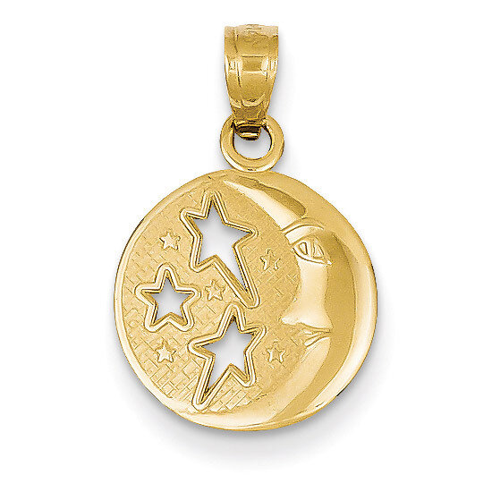 Flat-Backed Moon with Three Stars Pendant 14k Gold Polished D4184