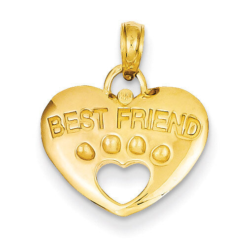 Best Friend on Heart with Cut-Out Paw Pendant 14k Gold D4229